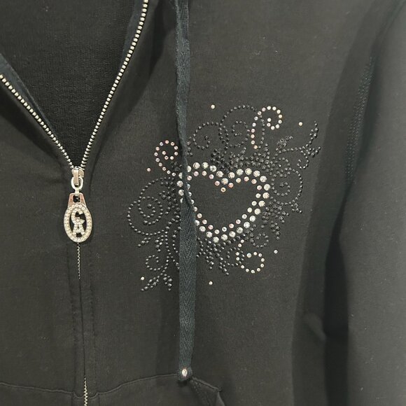 Christine Alexander Black Hoodie Full Zip Rhinestone Heart Size L Street Style - Picture 4 of 9